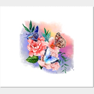 Watercolor rose and butterfly Posters and Art